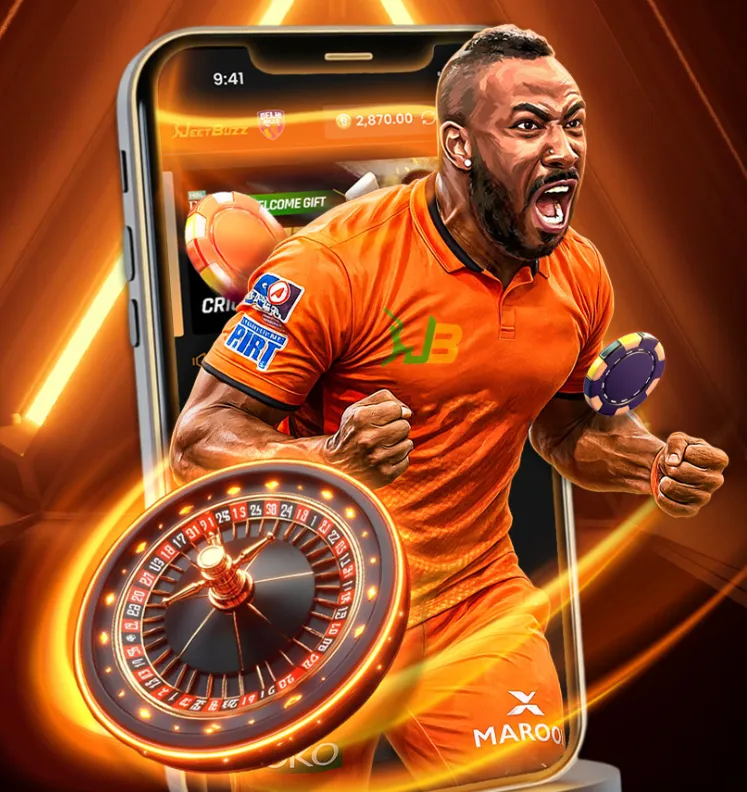 JeetBuzz Mobile App – cricket player and smartphone with casino interface